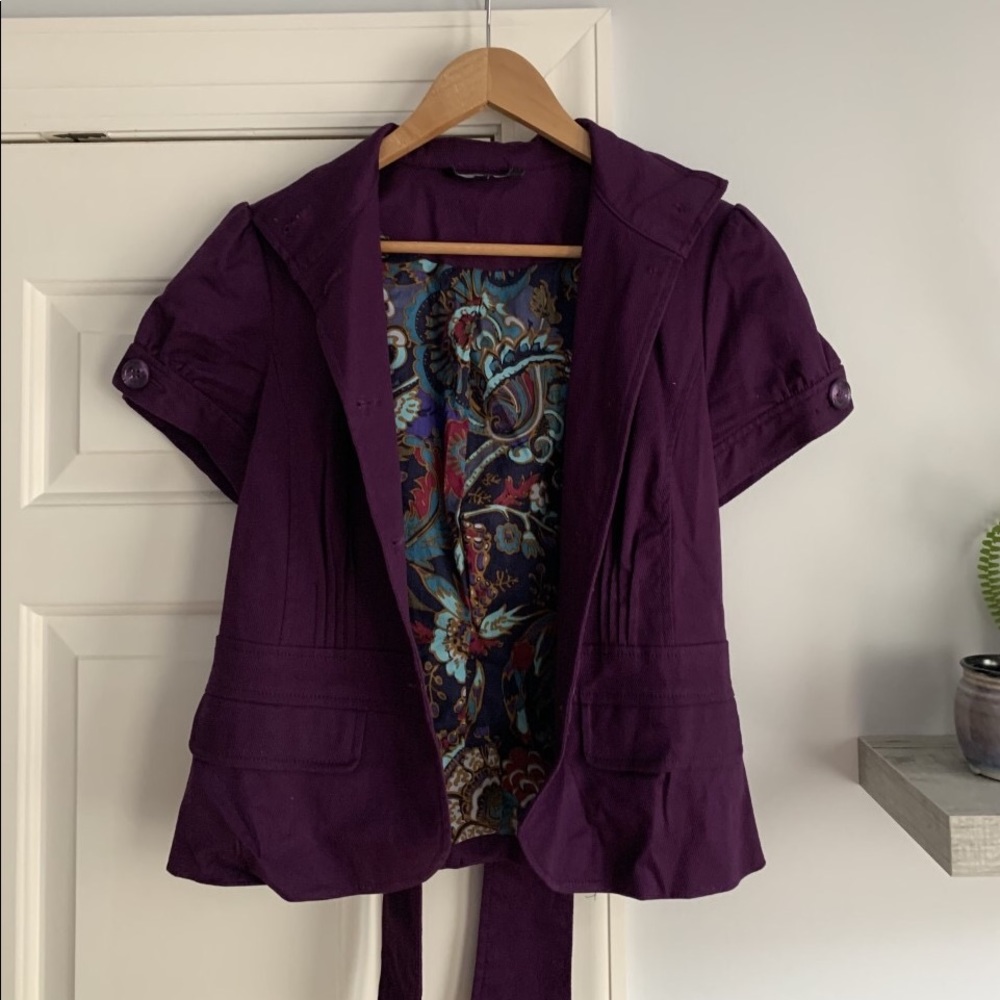 RED HERRING Purple Short Sleeve Button Up Jacket